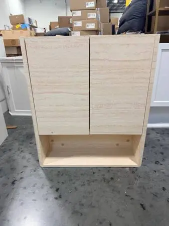 Liviza Curved Edge Bathroom Storage Wall Cabinet Beige Soft Close Door