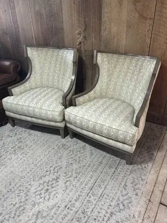Pair of 2 Ethan Allen Corrine Wingback Club Chairs Gray Upholstered