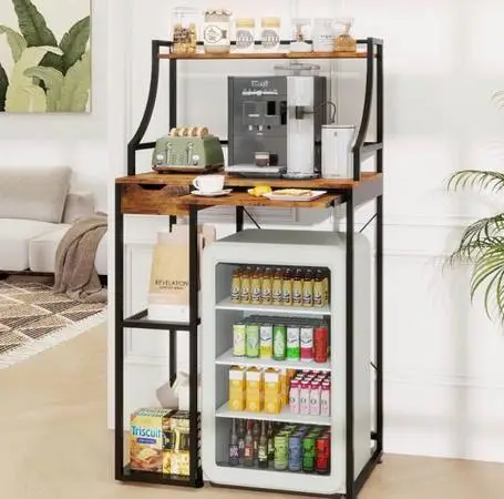 PUNCIA Coffee Bar Cabinet with Mini Fridge Space, Beverage Station with Drawer &