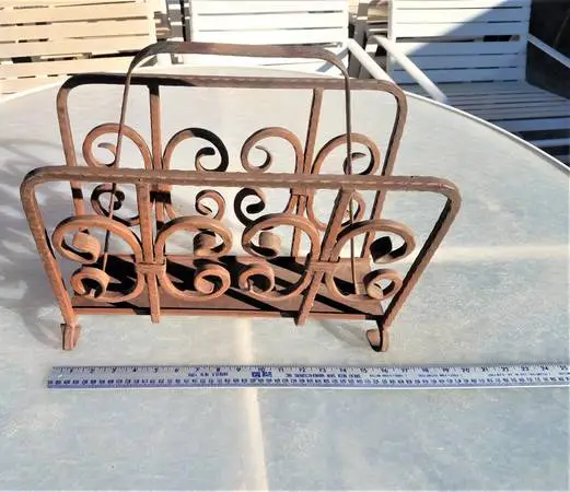 Vintage Heavy Wrought Iron Magazine  Rack