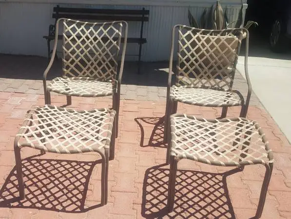 Vintage Brown Jordan Tamiami Chair with footstool 2 pair matching set
