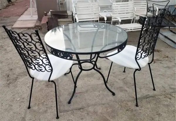 Mid-Century Modern cast iron patio or garden table Round glass top