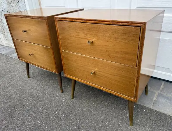 1960s Mid Century Modern Walnut 2 Drawer Nightstands