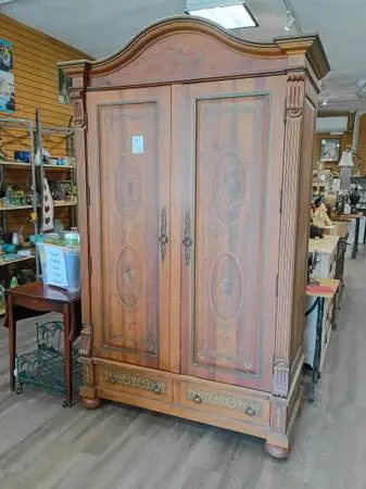 ANTIQUE HABERDASH ARMOIRE SIGNED HANDPAINTED