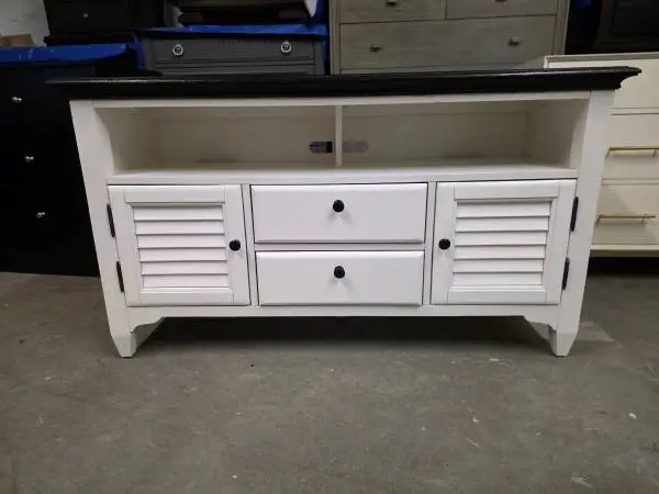 Modern White / Black Top TV Stand Media Cabinet
