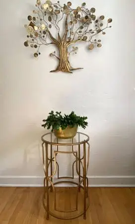 Brushed Gold Metal Round Accent Table