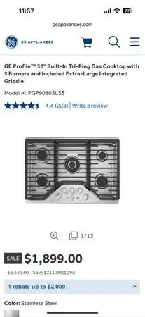 GE Profile 30 Built-In Gas Cooktop Stainless Steel