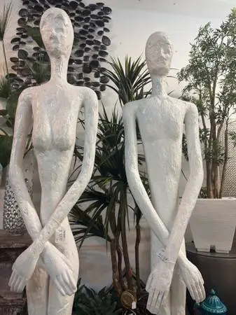 7FT Contemporary Fiberglass Man & Woman Sculptures – Luxury Statement
