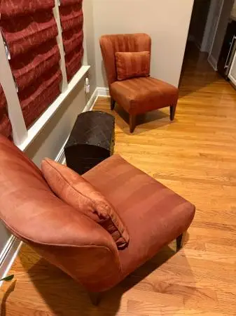 Pair of Rust Velvet Accent Chairs w/Matching Lumbar Pillows (Set of 2)