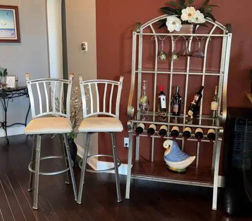 WINE RACK WITH MATCHING BAR STOOLS