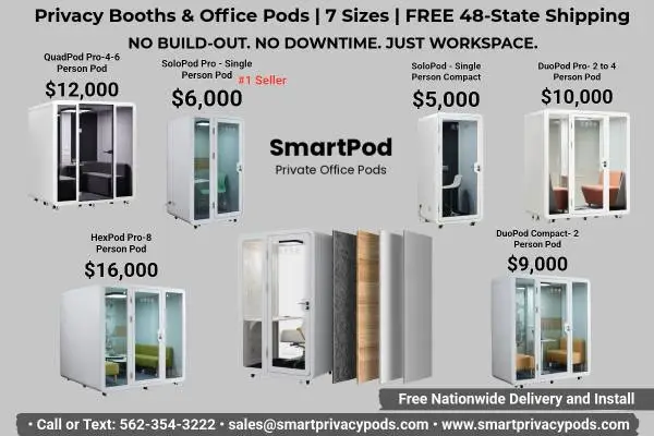 7 Sizes of Office Pods & Privacy Booths - 7-10 Day Delivery + Install