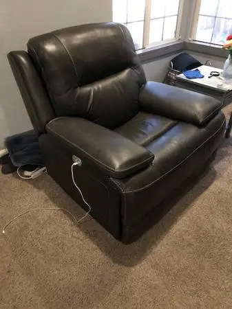 Dark Gray Large Leather Power Recliner From RC Willey- New