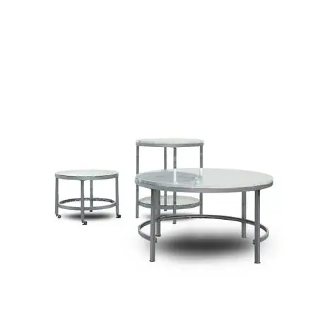 3 pieces occasional table set faux marble top coffee table with 2 glas