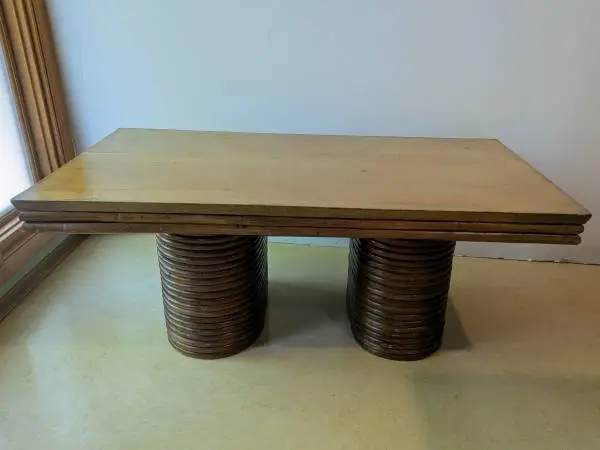 Vintage Mid-Century Stacked Rattan Double Pedestal Coffee Table – MCM