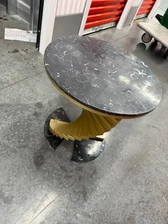 Modern Round Black Faux Marble Gold Spiral End Table