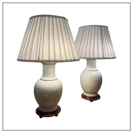 Antique Style Chinese Vase With Crackle Glaze Table Lamps, Pair