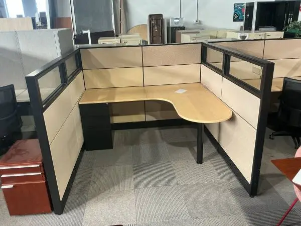Lot of 2 - 6 x 6 x 53H Cubicles by Global Evolve w/ partial glass
