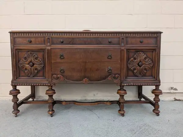 Vintage modern regency wood console media entryway sofa sideboard tabl