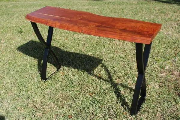 Live Edge Console Table with Acacia Slab Top and Steel Base