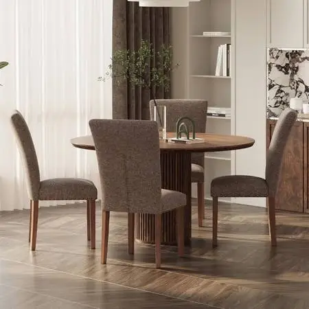 Farmhouse Dining Chairs Set of 4, High Back with Wooden Legs and Nailhead Trim,