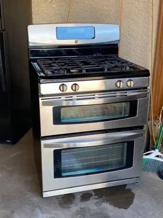 STAINLESS KENMORE GAS RANGE DOUBLE OVEN