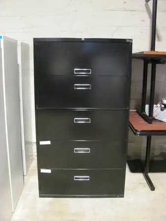 Black 36 lateral five drawer file cabinet with LOCK and KEY