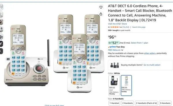 AT&T LANDLINE/CELLPHONE/CALL BLOCK/BLUETOOTH 4-HEADSETS PHONES