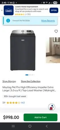 Maytag pet pro king capacity washer and electric steam dryer set