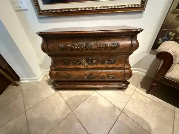 Ethan Allen Tuscany Bombe Chest Serpentine Floral Painted Dresser
