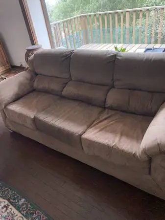 Green suede leather couch