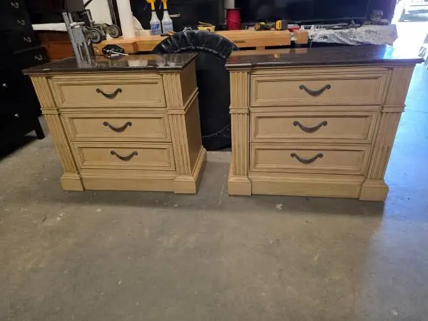 Set of 2 Large Granite Top Nightstands