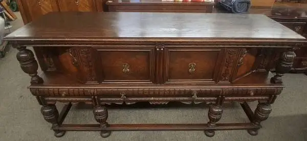 Antique Jacobean Solid Oak Buffet