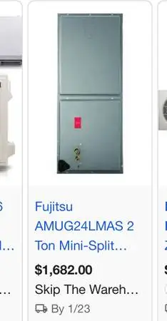 Fujitsu AMUG24LMAS 2 Ton Mini-Split Indoor Multi-Position Air Handler, Single-Zo