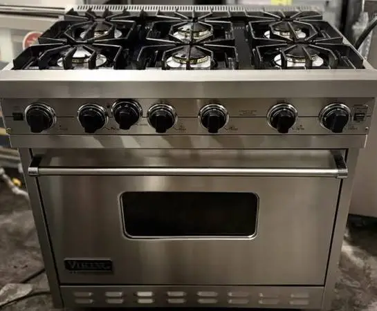 Viking Stainless Steel 36” Wide Gas Range/Viking 48” Fridge Built In