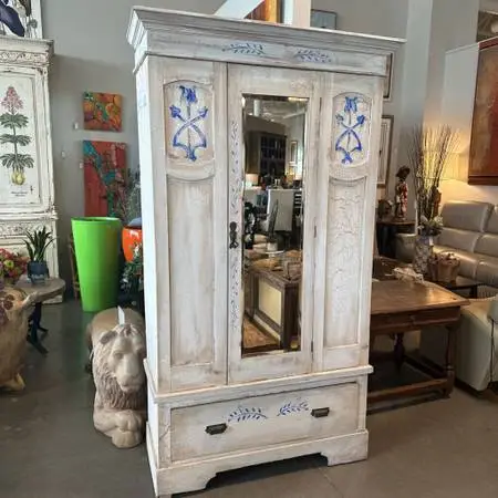 Vintage Painted 2 Door Armoire W/ Mirror- 44.5X18X78H