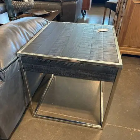 Bernhardt Grey Wood & Chrome Side Table- 24X26X25H