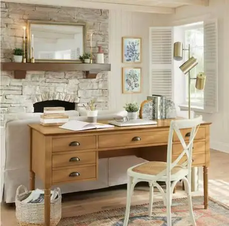 Patina Wood 60 in. 5 Drawer Writing Desk with Keyboard Tray