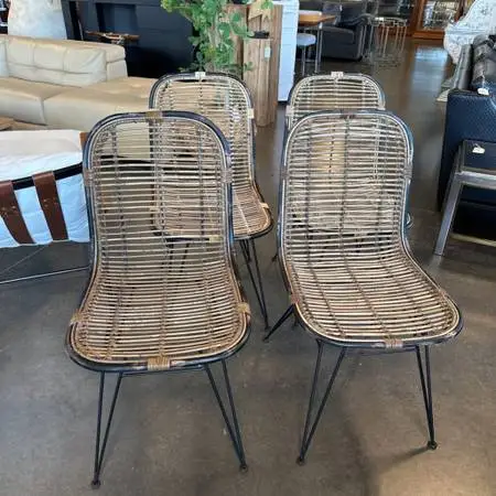 Rattan & Black Metal Dining Chairs - 18.5X22X35.5H-Set of 4