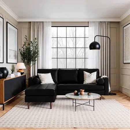 Bloomfield Vegan Leather Reversible Sectional - Midnight Black