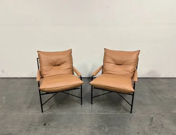 Camel Leather Chairs Pair