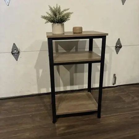 Like New 3-Tier End Table w/ Wood Shelves + Metal Frame