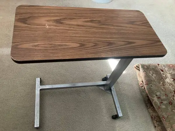 Adjustable Rolling Tray Table with Waterproof Top and L-Shaped Base