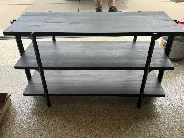 Modern 3 Tier Wood and Metal Shelf or TV Stand  Sleek Dark Finish