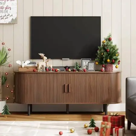 55 TV Stand with Power Outlet for TVs up to 60 Inch, Entertainment Center with