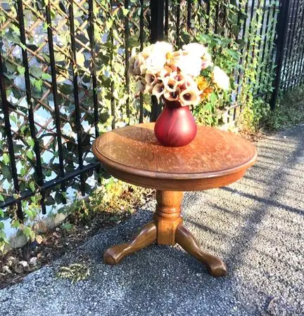 Round solid wood side table