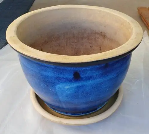 Sturdy, Large Ceramic Plant Pot and Tray