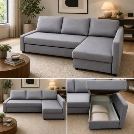 Gray Sectional Couch/Bed/Storage