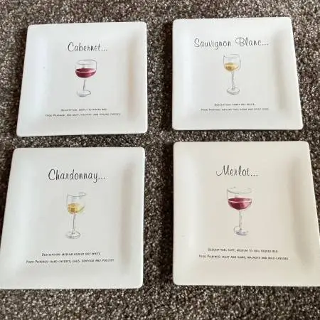 NEW! 4 Pottery Barn Wine Guide Square Dessert Plates 6 1/2