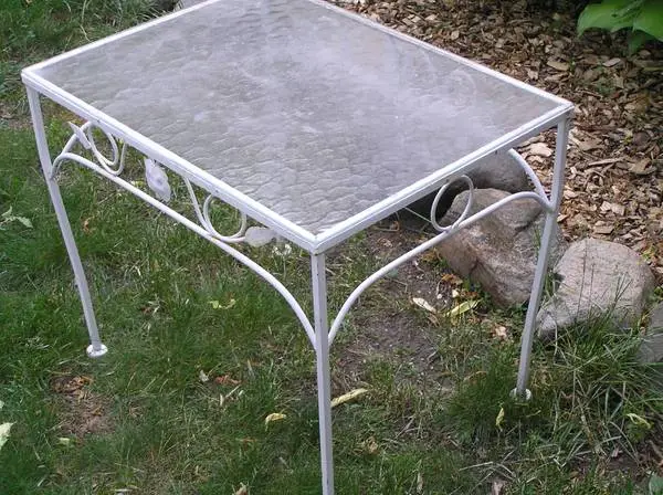 VINTAGE wrought iron porch / patio table WITH glass top