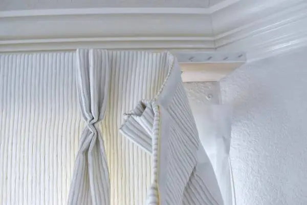 $1,000 value | VALANCE 16-Ft Custom Greige Stripe Scallops w/ Tucks